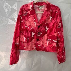 Tommy Hilfiger Womens Pink Floral Cotton Blazer/Jacket 3 Buttons Stretch Pockets